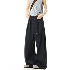 美式夏季薄款纽扣装饰休闲裤弯刀西裤1XZ502-K843-P65控89，男装西裤，星座502