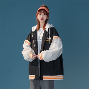 中性风 2023秋季新款港风拼接设计感连帽夹克外套 G105 p75控98图片
