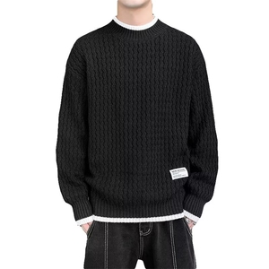 B040-P47 冬季新款毛衣男士假两件半高领针织打底衫水波纹宽松图片