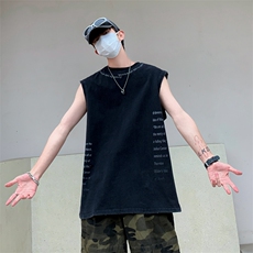 T333-P28美式复古纯棉破洞背心，男装T恤，星座1501-1