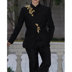 春秋新中式重工刺绣玉兰花中山装西服外套男复古痞帅西服套装潮，男装西服套装，星座601-1