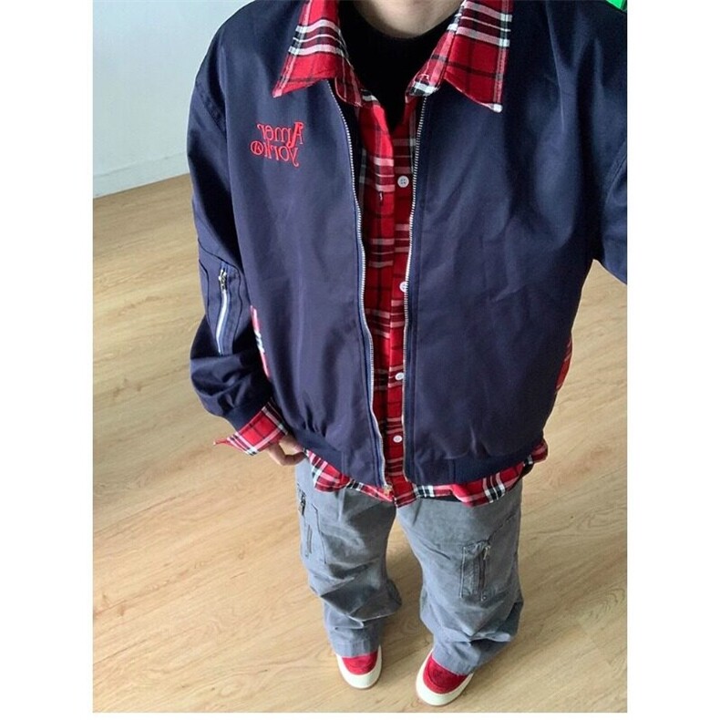 美式小众格子拼接假两件外套男女春季复古工装飞行员夹克JK8561，男装夹克，星座1116A（原606A-3）