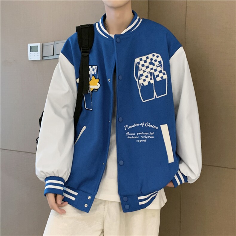 2023春秋季毛呢夹克棒球服男韩版字母潮流新款上衣外套W2071-P68图片