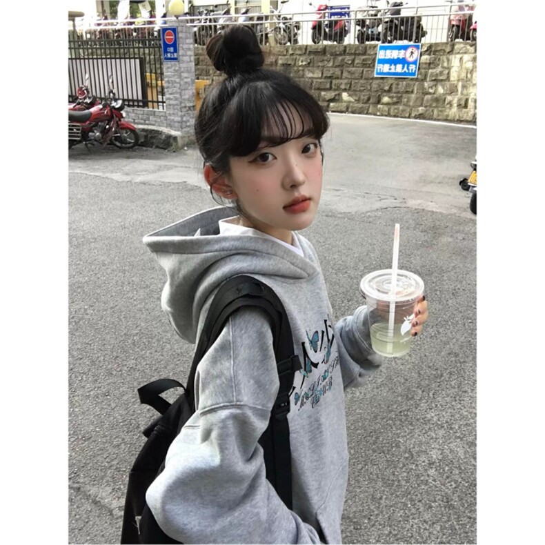 CX293-P51纯棉美式覆古灰色连帽卫衣女2025新款设计感小众,男装卫衣,电商B323A