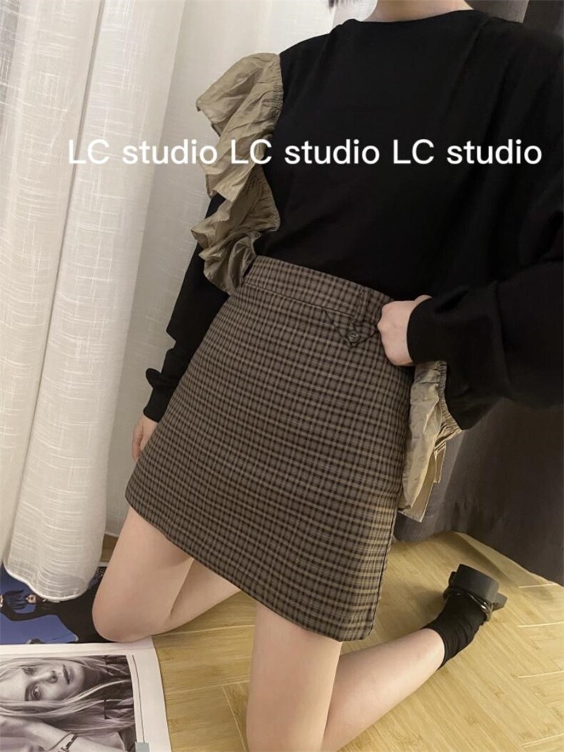 格子半身裙秋季韩版时尚高腰显瘦包臀短裙子，女装半身裙，LC裤子