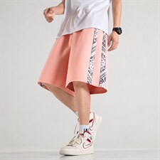 主推~港风夏季宽松休闲腰果花拼接男士运动五分短裤A125-6613-P30，男装牛仔裤，电商A125