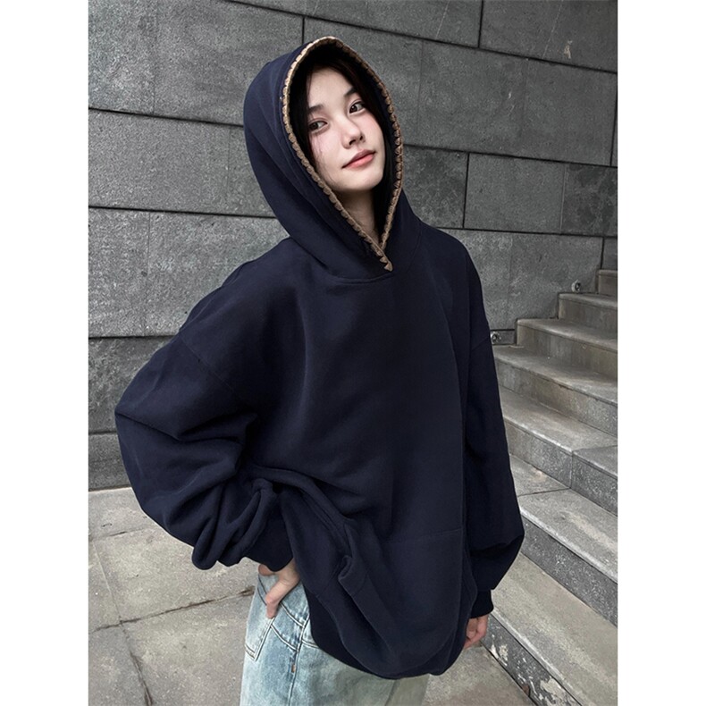 抖音得物高品质二开25秋冬美式重磅宽松纯色连帽贝壳刺绣卫衣W63,男装卫衣,电商A486-1