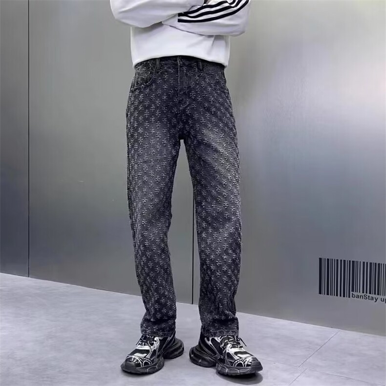 2024时尚男装美式复古高街牛仔裤男款宽松直筒潮牌套装百搭长裤子,男装牛仔裤,星座218-1（原230）