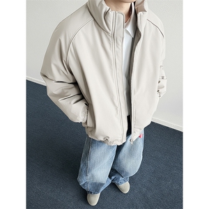 现货美式高街休闲夹克冬季三防立领纯色户外工装加厚棉服外套图片