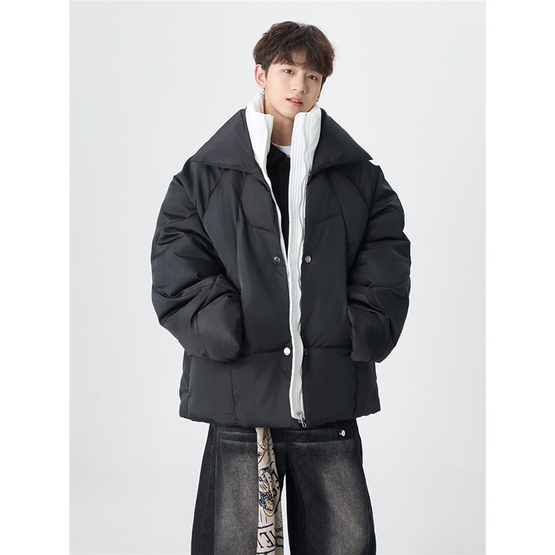 双层领PU皮拼接假两件棉服外套男冬季加厚MY1133-特P90,男装棉衣,星座403（原603-1）