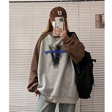 中性秋装360高克重印花拼接长袖卫衣宽松套头外套女H811P58，男装卫衣，电商A341