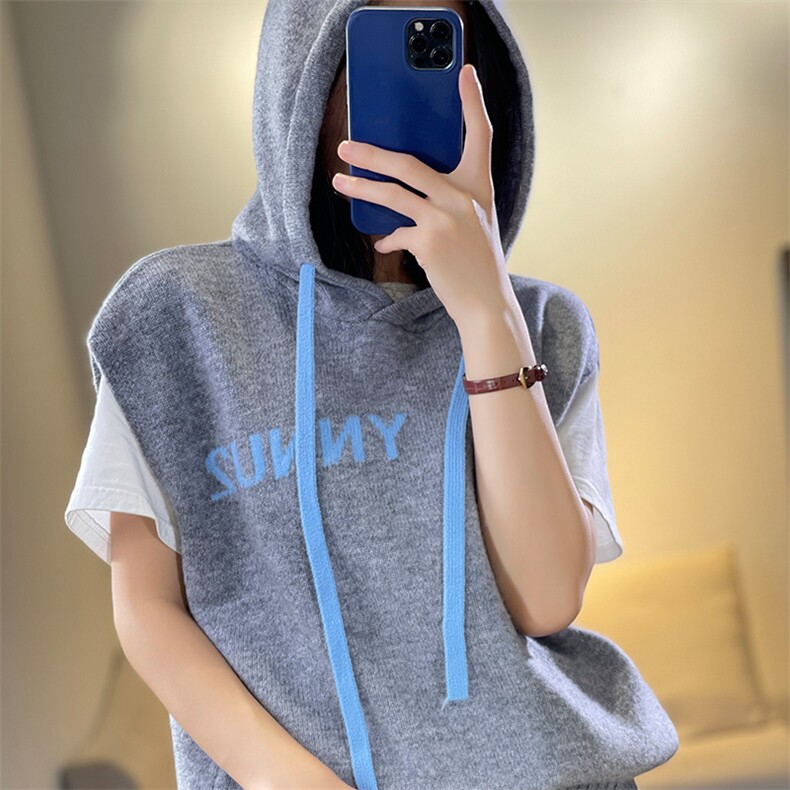专柜衫时尚连帽背心女秋冬羊毛马甲针织打底衫,女装马甲,伟泽羊绒