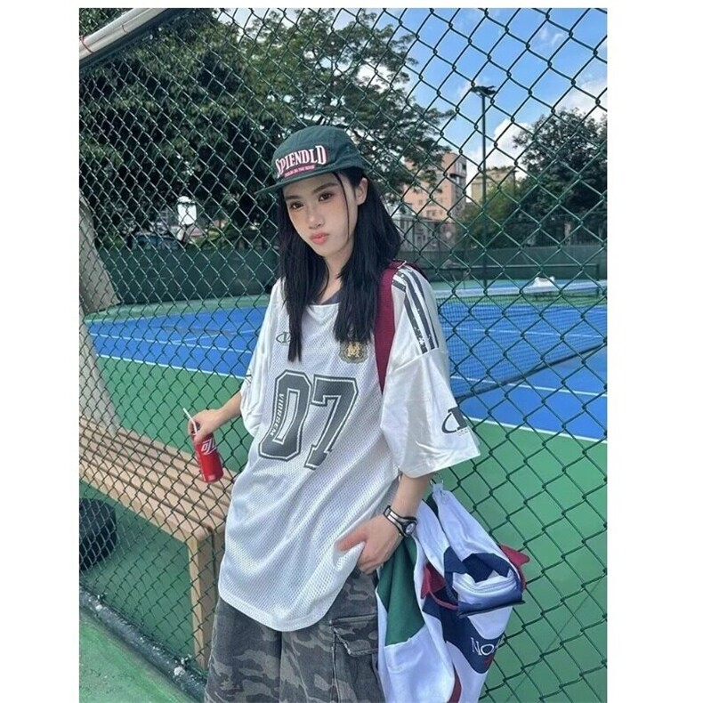 新款夏季短袖美式复古薄球衣男女情侣休闲风五分袖宽松型圆领,男装T恤,星座506A