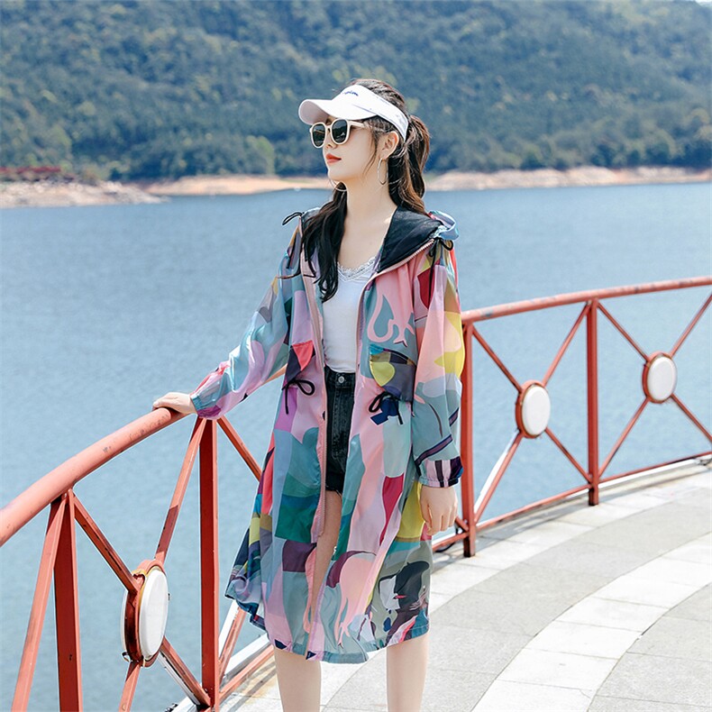 KAYANTY迷彩带帽防晒衣女长款新款透气防晒服防晒衫百搭超薄外套,女装防晒衣,可可小西