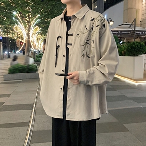 春季新款风长袖衬衣男新中式竹子刺绣衬衫CY6277-P48图片