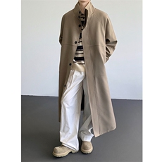 春秋慵懒风立领宽松情侣长款风衣外套韩版过膝大衣外套-82567P125，男装风衣，电商B289