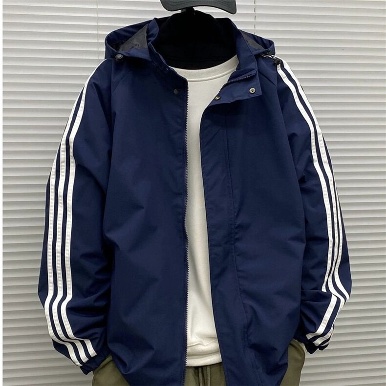 J9946-P45新款宽松休闲夹克三条杠潮牌连帽冲锋衣,男装夹克,星座617A-2