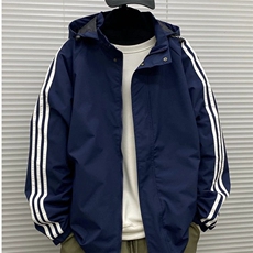 J9946-P45新款宽松休闲夹克三条杠潮牌连帽冲锋衣，男装夹克，星座617A-2