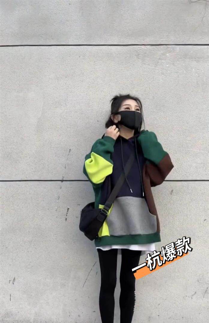 撞色加绒卫衣，女装卫衣/绒衫，一杭