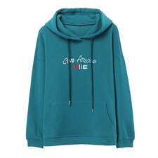 连帽刺绣卫衣2021春季新款休闲运动卫衣上衣，女装卫衣/绒衫，独衣靓