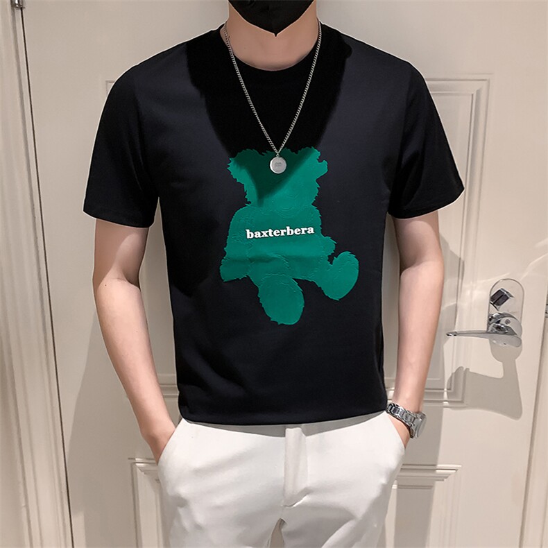 黑色2023精神小伙修身男士圆领潮款短袖T恤打底衫潮T097-P48控68，男装T恤，电商A108