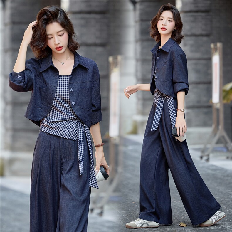 秋季新款酷飒风套装时尚休闲三件套不规则裁剪设计感套装，女装套装/套裙，慕依路