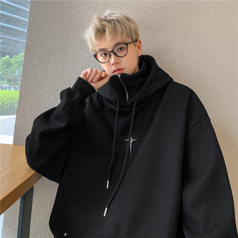 2026秋季新款美式复古假两件连帽卫衣男半拉链外套潮D318P68，女装短外套，电商A335-1（原A458）