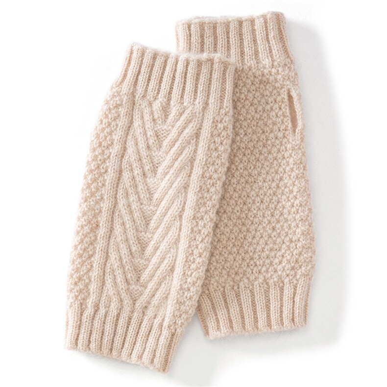 2025年新款百搭女士双股加厚麻花半指手套，手套，思琳羊绒