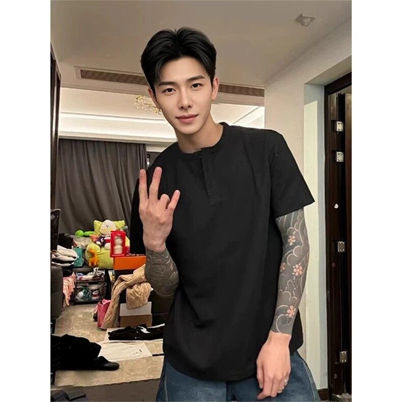 XZ809A/HFDX01/特P14华夫格亨利领短袖T恤,男装T恤,星座809A(原222-1)