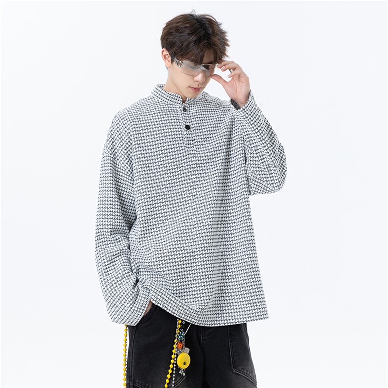 千鸟格亨利领潮流美式复古上衣休闲简约男女卫衣T3691-特价P24，男装卫衣，电商A007