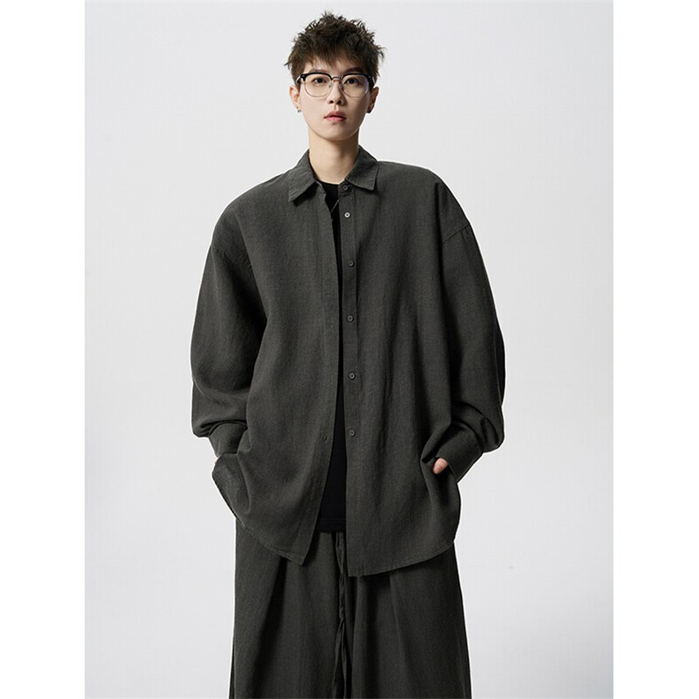 8XL-M麻天丝套装慵懒宽松衬衫抽绳阔腿裤夏季薄款防晒衣男TZ111，男装休闲套装，电商D206-1