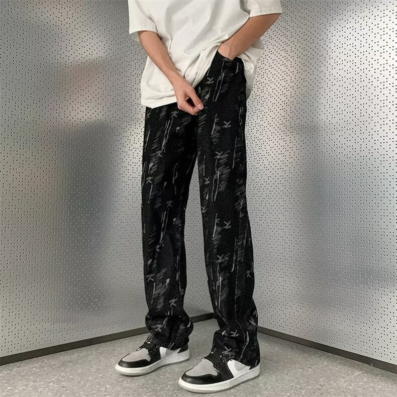 美式vibe裤子高街水洗牛仔裤男设计感小众拉链裤N746P45图片