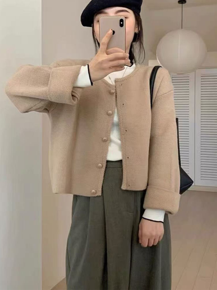 法式灰色小香风毛衣开衫女秋季高级感短款针织外套宽松外搭上衣,针织衫/毛衣,萱芳婷羊绒