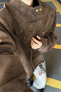 扎染皮衣男款春秋季美式复古正肩痞帅高级感机车pu皮立领棒球外套图片