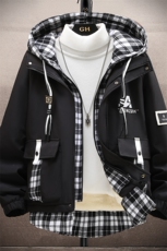 加绒加厚假两件夹克男秋冬男式时尚潮流加厚棉衣男外套J96-P90，男装夹克，星座310B-3