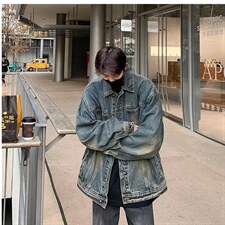 水洗做旧牛仔外套底特律工装夹克美式vibe重工牛仔衣W030-P47网图，男装工装外套，电商B245