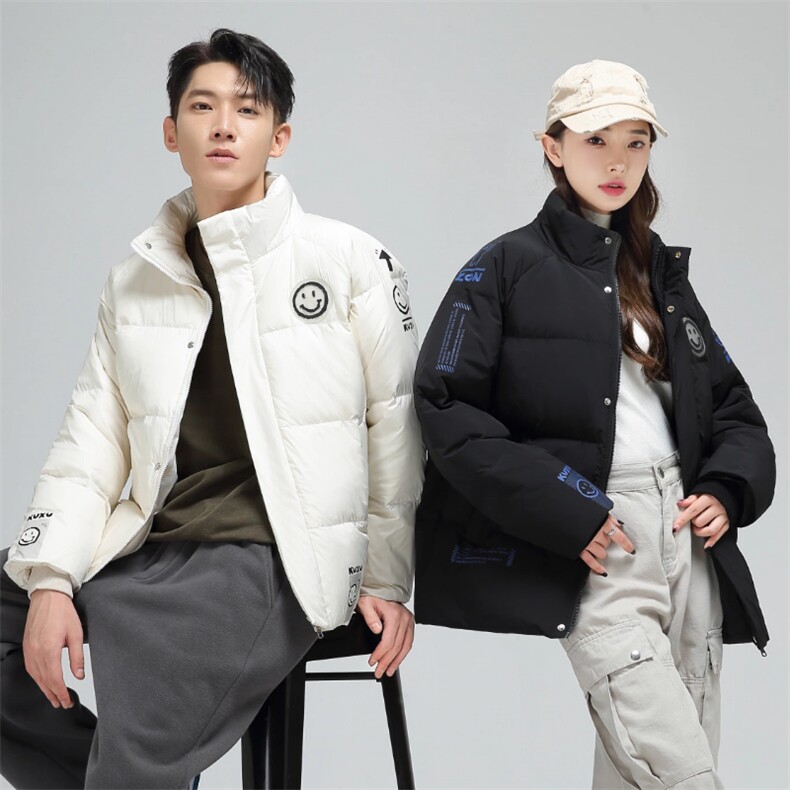 经典笑脸杠连帽短款时尚韩版白鸭绒羽绒服外穿学生情侣班服，男装羽绒服，星座301D-5(原星座1415）