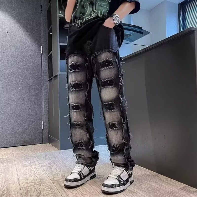 1506-1/K52181/P55复古美式印花脏染微喇cleanfit潮男女牛仔裤图片