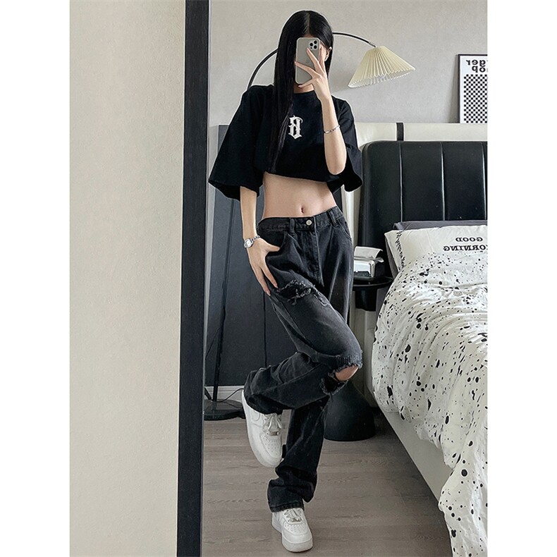 B221美式ins高街暗黑系小众拉链直筒牛仔裤LK23073-P65控88,男装牛仔裤,电商B221
