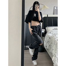 B221美式ins高街暗黑系小众拉链直筒牛仔裤LK23073-P65控88，男装牛仔裤，电商B221