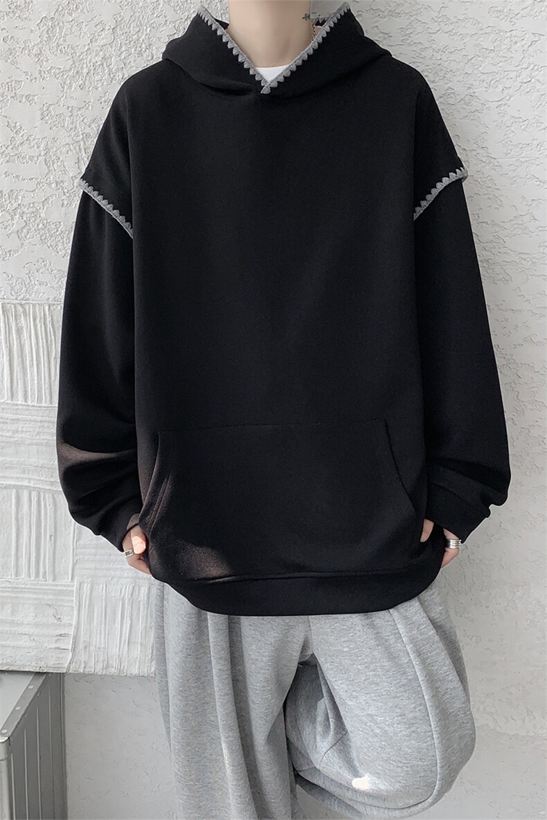 WY10155-特P48控88新款连帽贝壳绣花麦穗提花大码男宽松情侣卫衣,男装卫衣,电商A059