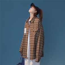 格子衬衫长袖美式复古潮牌痞帅防晒外套潮流ins衬衣服，男装防晒衣，星座1210-1