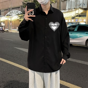 原宿男ins宽松型方领文艺衬衫新款潮流长袖潮青春流行春季 C1103图片