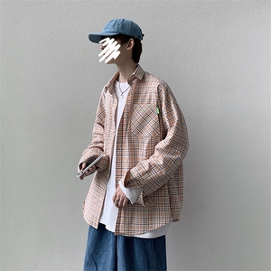 小格子衬衫男宽松小v清新情侣休闲纯棉衬衫CS03图片