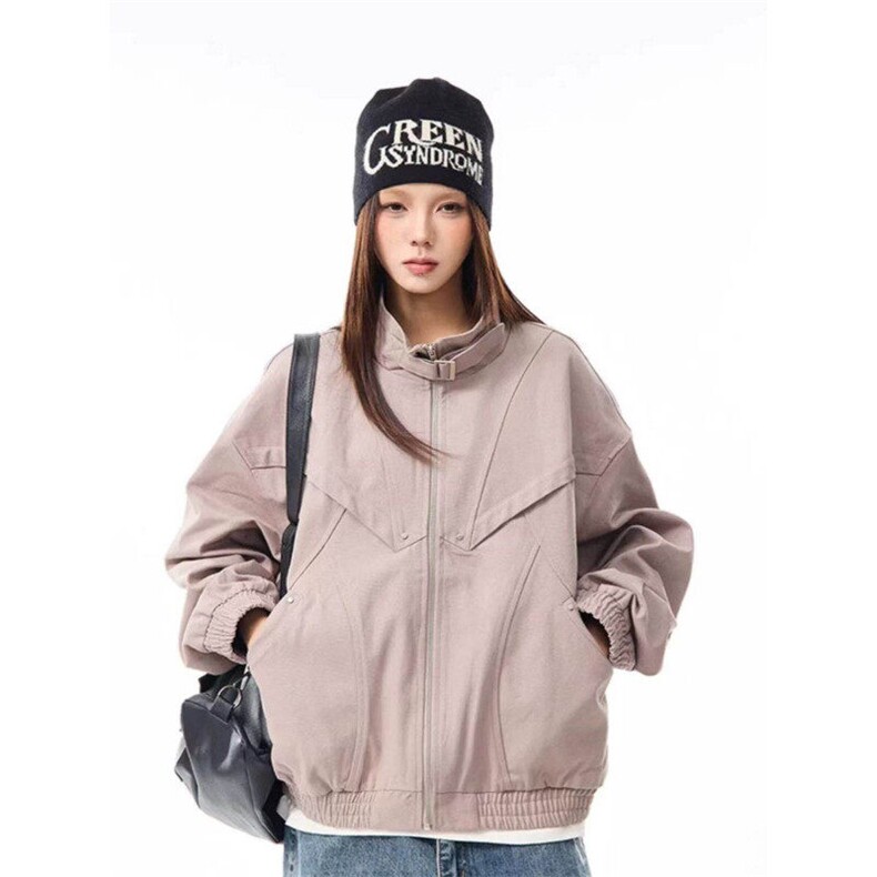 美式复古立领工装夹克外套女士春秋季新款cleanfit宽松休闲上衣潮，男装夹克，星座613