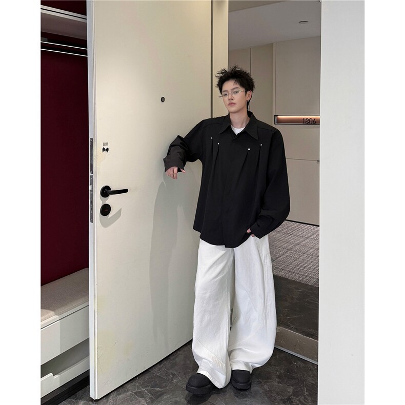 春秋男士衬衫外套韩版休闲长袖衬衫打底西装领铆钉装饰衬衫P42,男装T恤,电商B319
