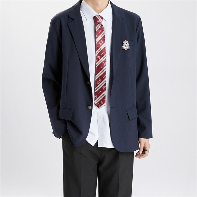dk日系俩粒扣黑色西服外套男生秋季少年感长款西装西裤套装,男装西服套装,星座506A
