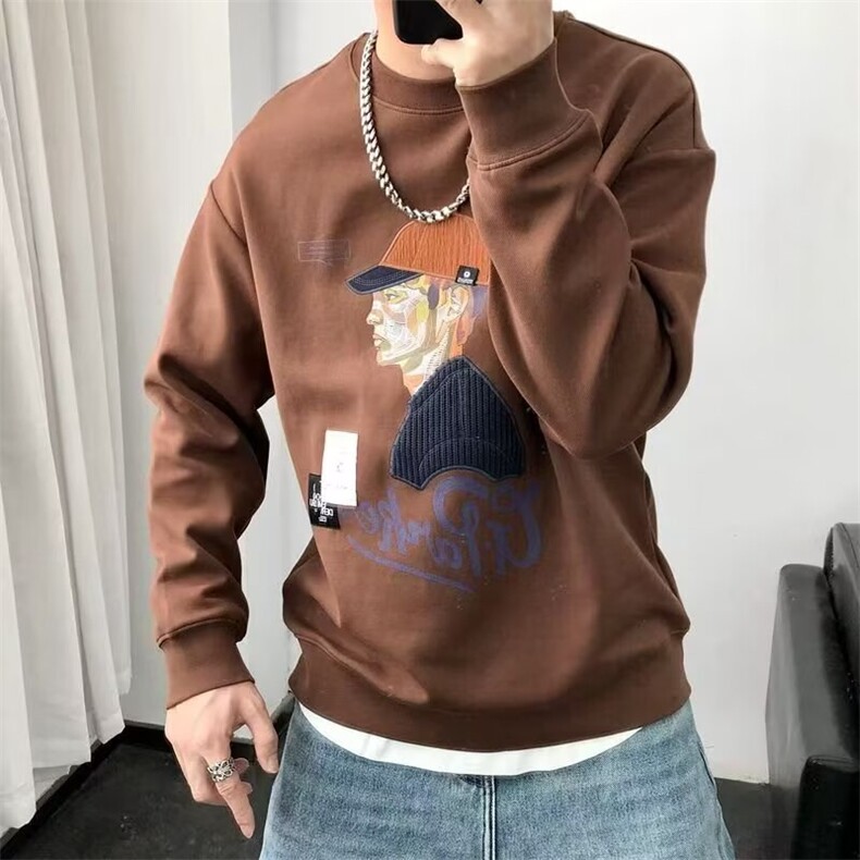 2025春季新款时尚百搭加绒卫衣男洋气减龄显瘦长袖T恤大码上衣潮,男装T恤,星座506A