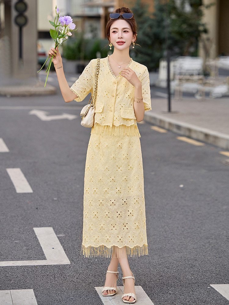 小香风时尚拼接套装裙女2025初夏穿搭气质减龄高级感两件套半身裙,女装套装/套裙,妙形
