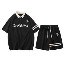 夏装青少年纯色翻领Polo衫时尚印花半袖套装男女6620-P70控价98，男装Polo衫，电商A441-1